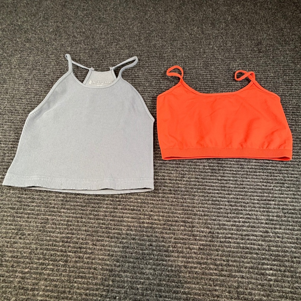 FP Movement Free People Seamless Crop Top Bundle Blue Ribbed‎ Orange Cami M/L